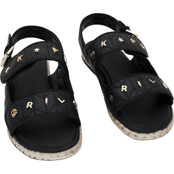 Karl Lagerfeld Shoes - Black Quilted Logo Stud Espadrille Sandals - Unknown Brand